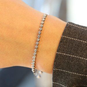 Rachel Koen Bezel Set Diamond Tennis Sliding Bracelet 14K White Gold 0.68Cttw